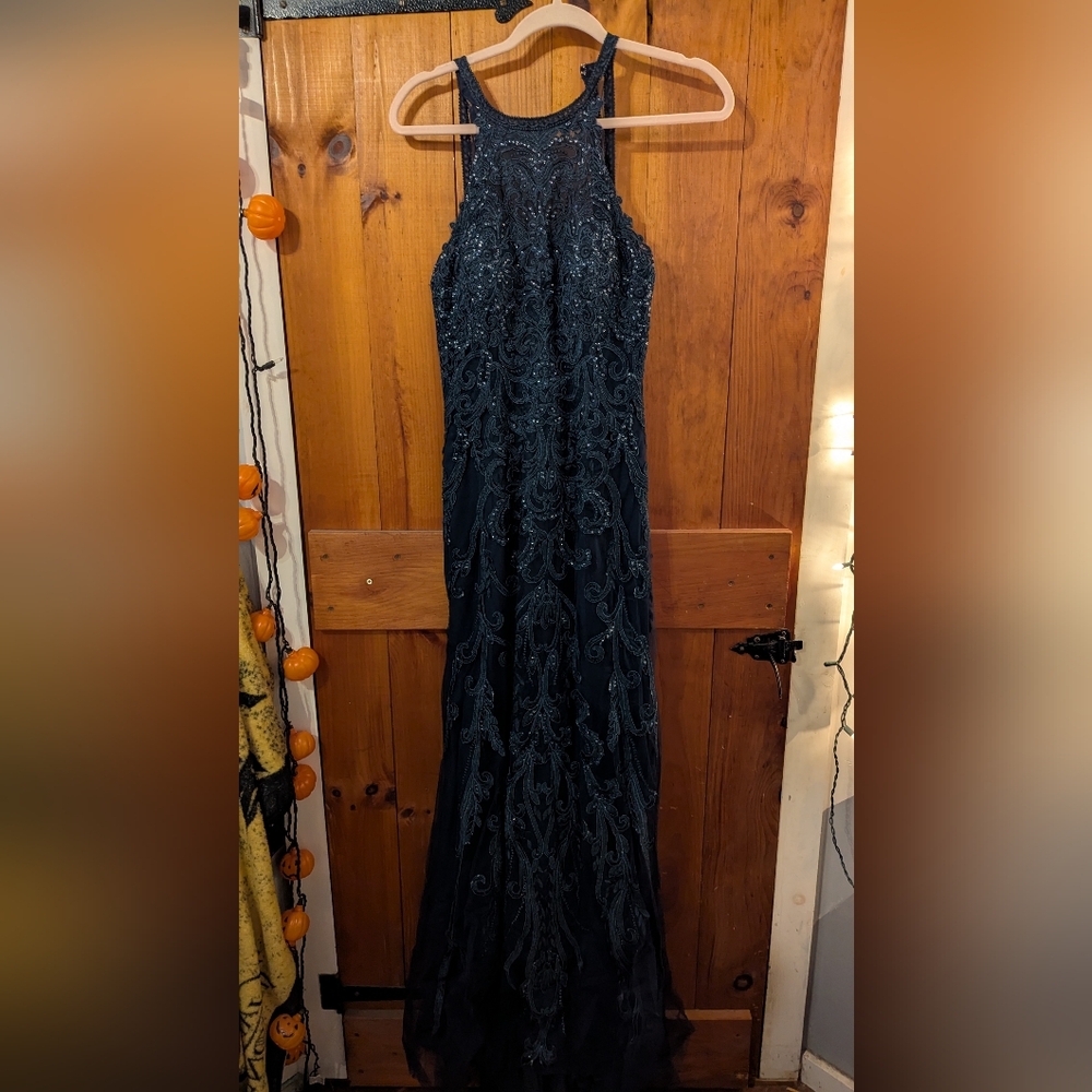 Elegant Dark Teal Halter Gown